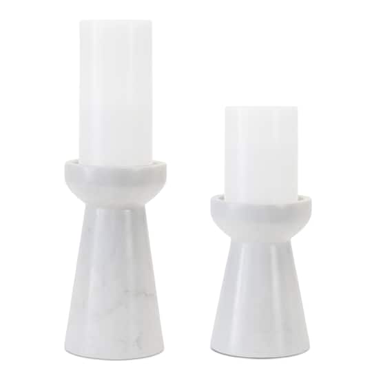 White & Gray Modern Marble Candle Holder Set